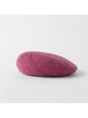 Zara girls Pink Wool Beret with Rhinestone Crystal Studs